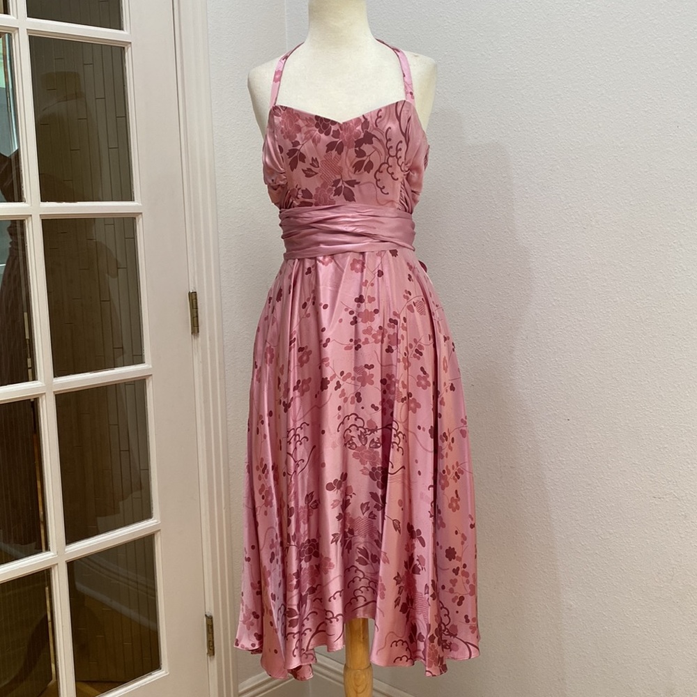 Vintage Y2K 🌸 Betsey Johnson Pink Silk Floral Print Dress, Size 8 (Flawed)